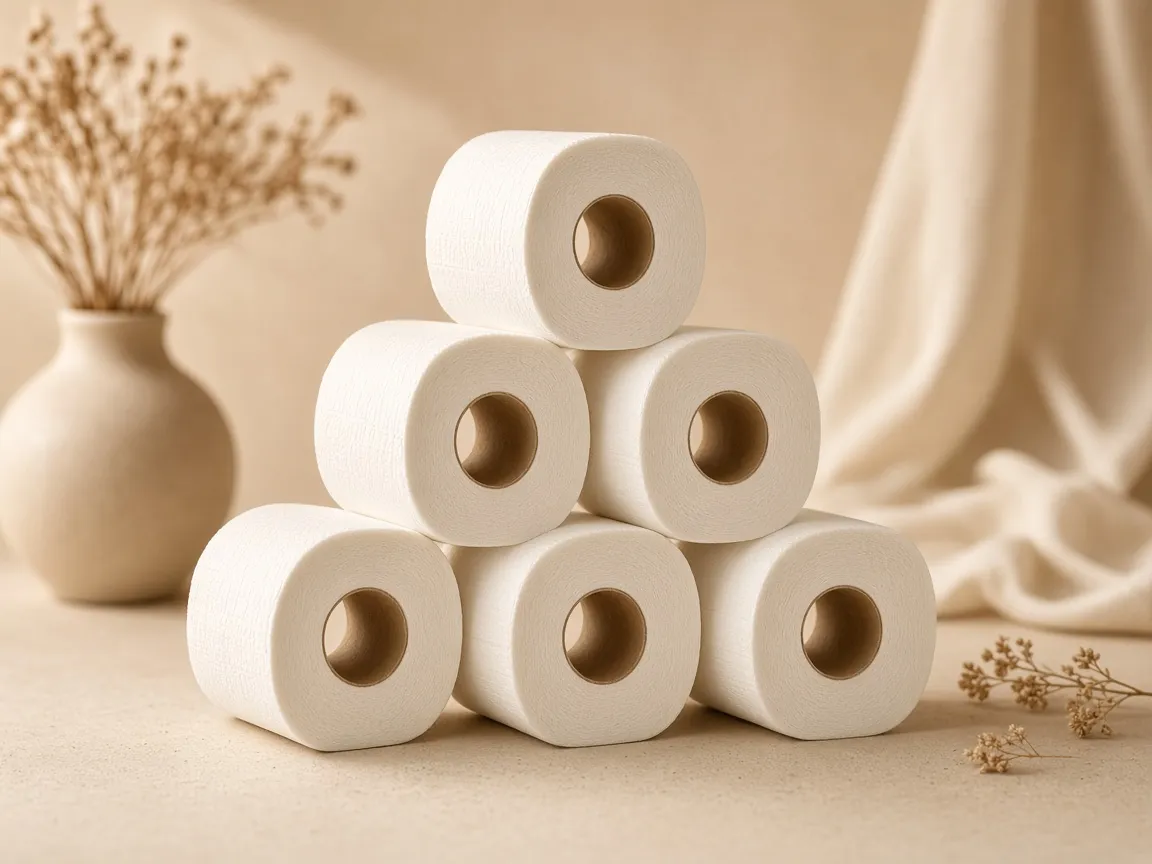 Stacked soft toilet paper rolls